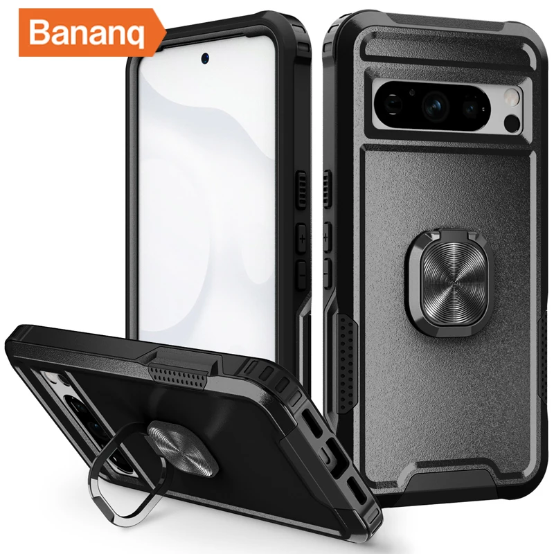 

Bananq Shockproof Metal Finger Ring Stand Case For Google Pixel 8 7 6 Pro Magnetic Car Mount Holder Cover For Google Pixel 8A 7A