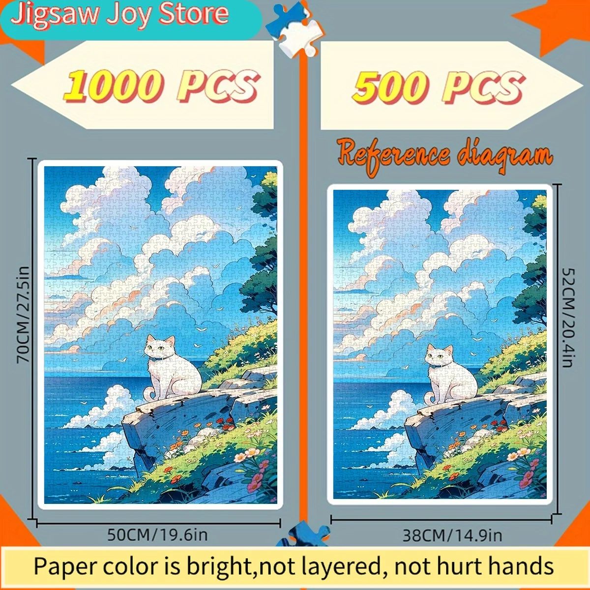 White Cat on a Seaside Cliff with a Picturesque View, Frameless, the Perfect Choice for DIY Enthusiasts. Paper Jigsaw Puzzle