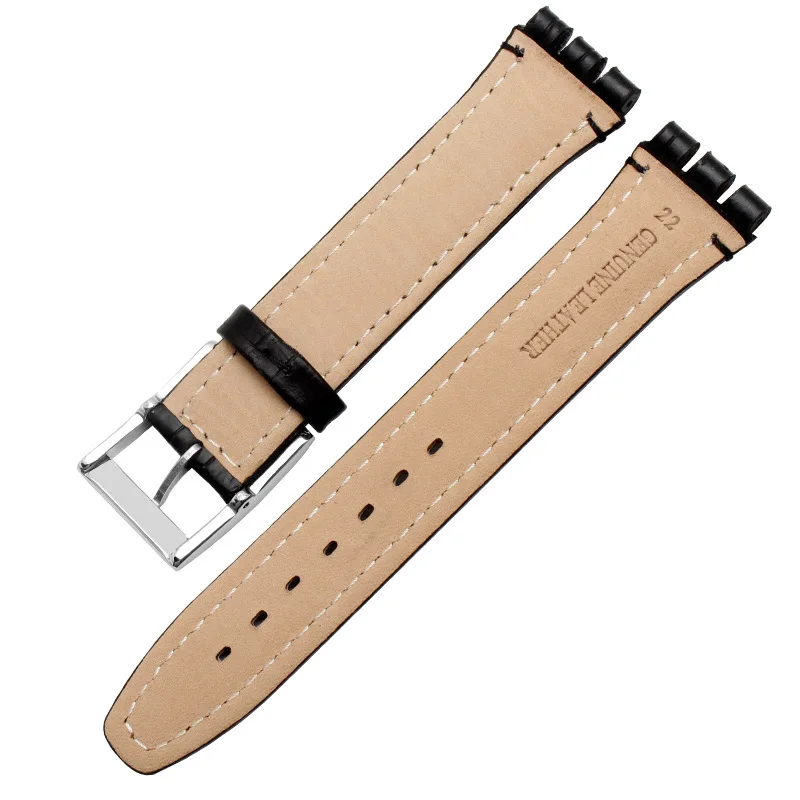 Genuine Leather Strap For Swatch Watchband 17mm 19mm Sweatproof Bracelet Belt with Steel Stainless Clasps Men Watch Accessories