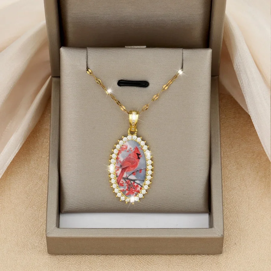 Fashionable Christmas Cardinal Bird Pendant Necklace for Women Charm Red Bird Animal Jewelry Accessories Christmas Gift for Girl