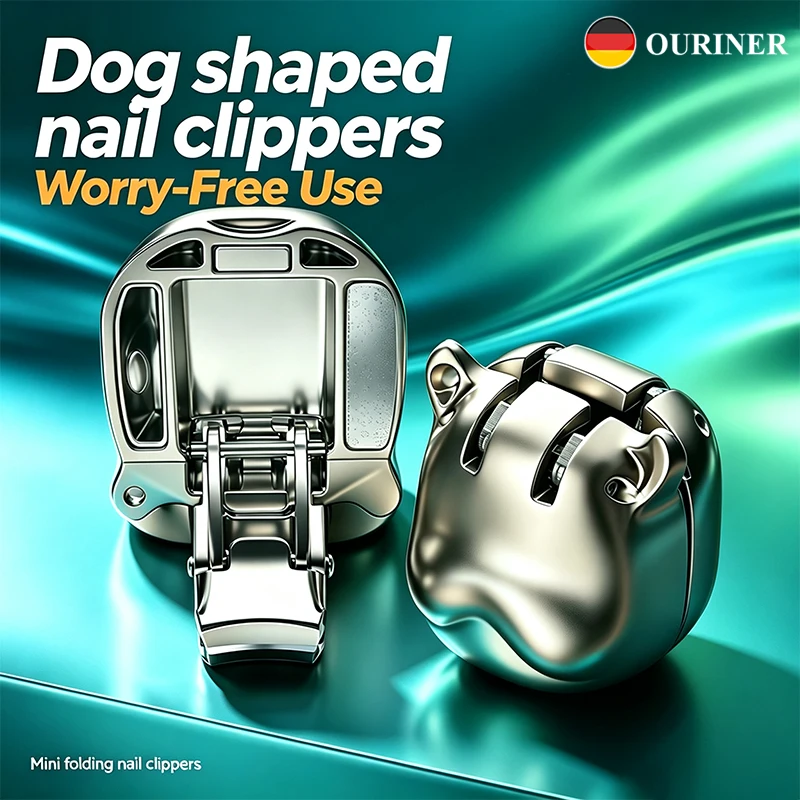 OURINER Mini Folding Nail Clippers Cute Dog‑Shaped Stainless Steel Nail Cutter Portable Pocket Nail Trimmer for Travel & Daily view 3