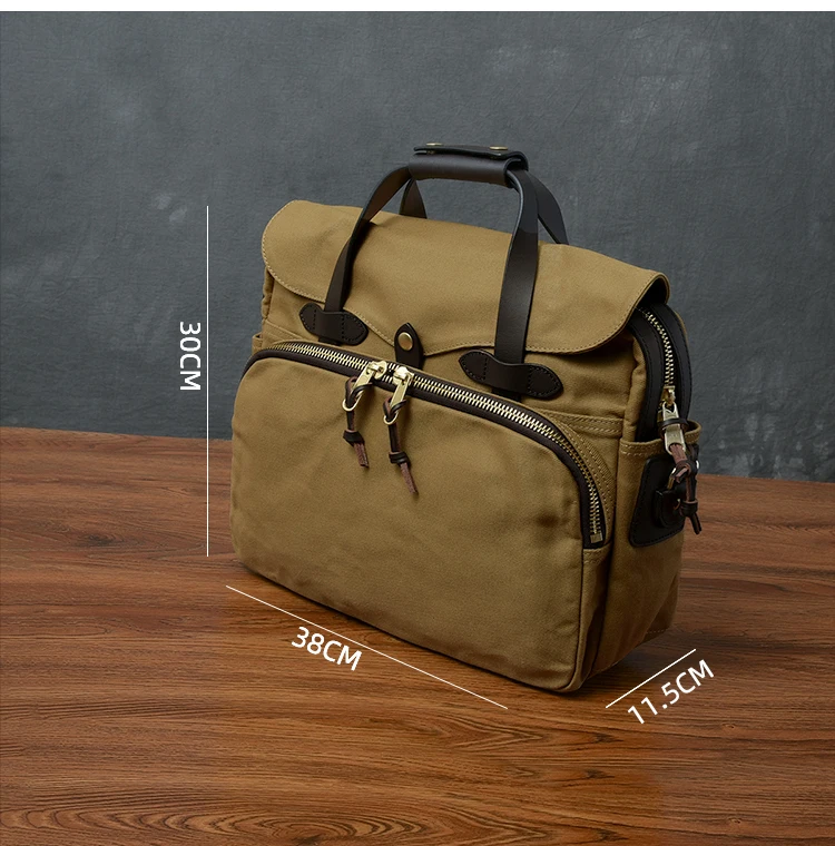 Business vintage high quality canvas genuine leather men\'s briefcase outdoor travel work handbag 15 inch computer messenger bag