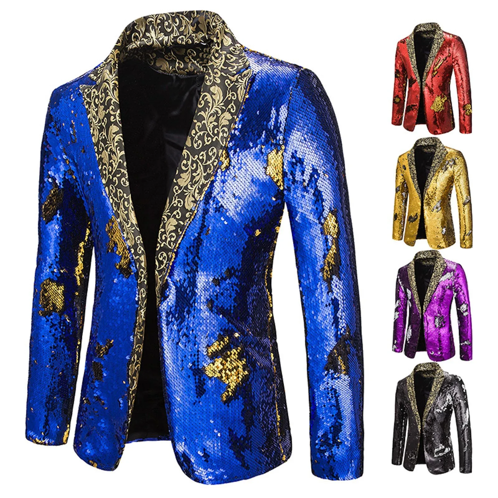 Men\'s Suit Shiny two-tone sequin shawl Collar suit Men\'s Wedding Groom Singer Dance Sequin Suit Jacket DJ Club Stage Men\'s suit