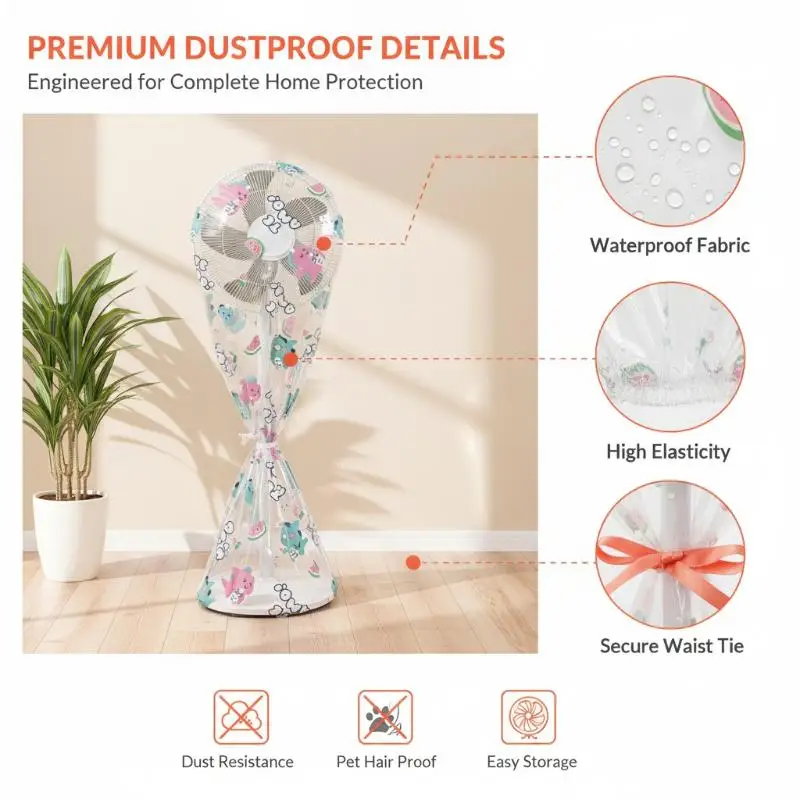 Floral Print Fan Dust Cover Elastic Stretchy Full Wrap Pedestal Stand Fan Protector Anti-Dust for Home Dorm Use