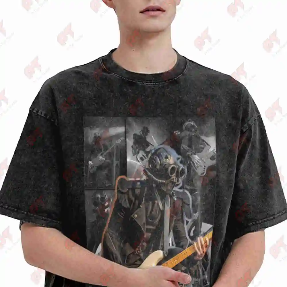 Ghost Nameless Ghoul Rain Poster Vintage Washed Tee Pure Cotton T-Shirt
