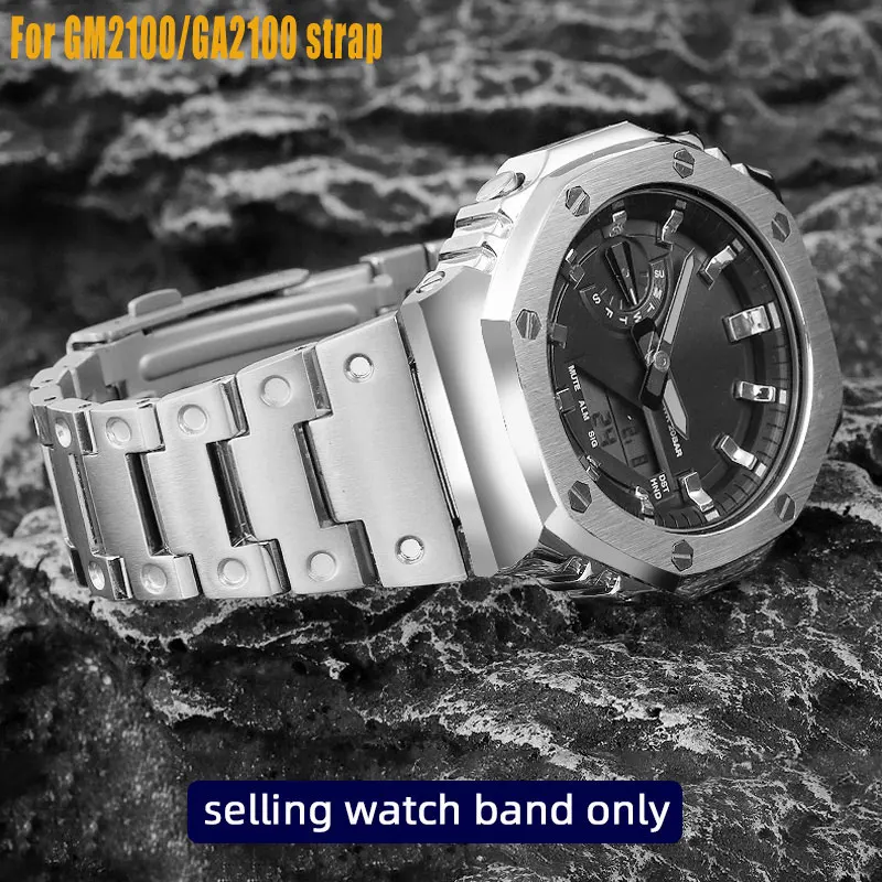 High Quality Solid Stainless steel For Casio G-SHOCK GM-2100/GA2100  watchband Men\'s Watch Strap Folding buckle Bracelet