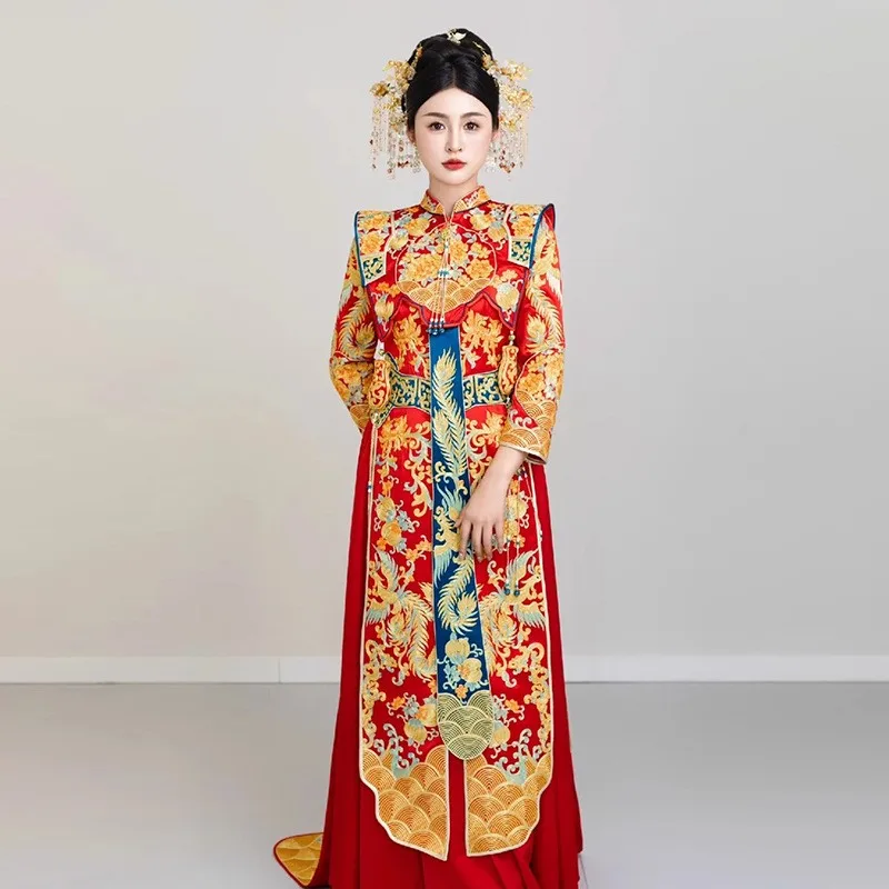 

Новый стиль, платье дракона и феникса, китайское свадебное платье, тост