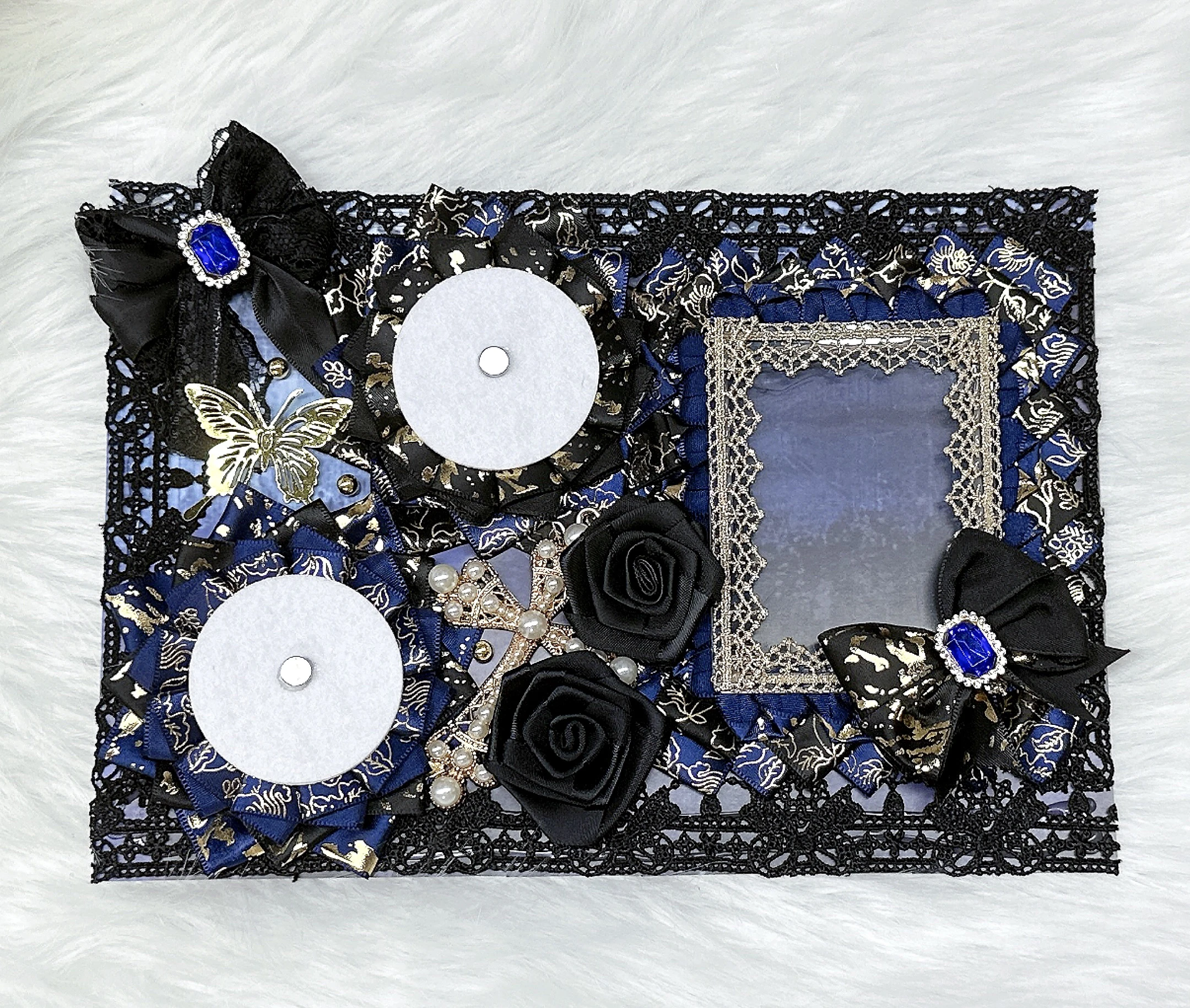 Gothic Ribbon Lace Insert Board Cosplay Ita Bag Decorative Luxury Cross Card Holder Decorative Badge Organizer Board