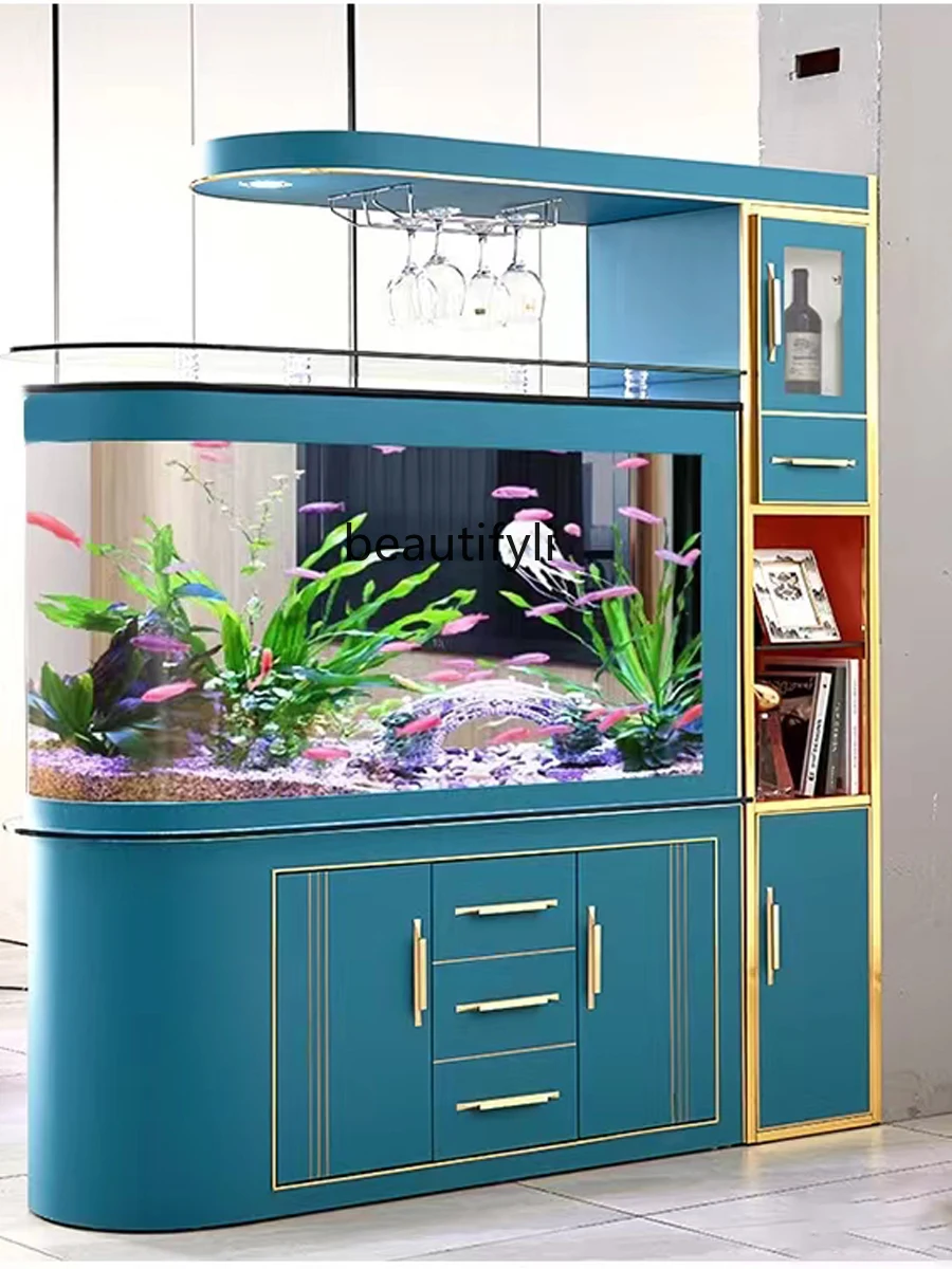 Fish Tank Aquarium European Style Change Water Wine Cabinet Large and Medium Size Glass Bar Living Room Screen Home