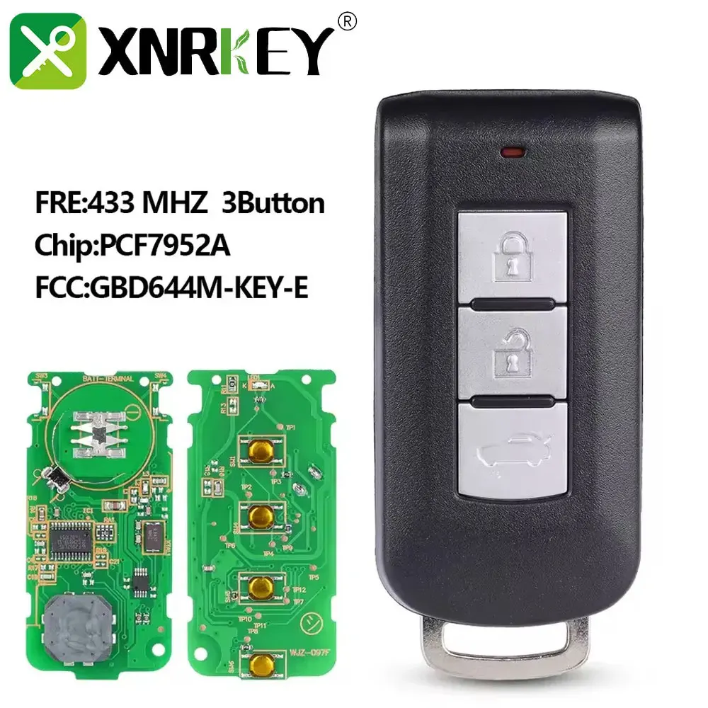 

XNRKEY 3 Buttons Smart Remote Key Fob 433Mhz PCF7952/ID46 Chip For Mitsubishi Lancer Outlander ASX Car Key FCC: G8D-644M-KEY-E
