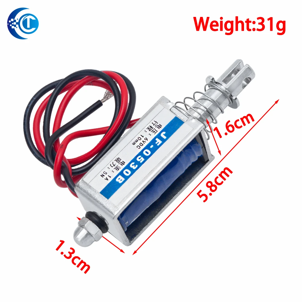 JF-0530B DC 6V/12V/24V Push-Pull Open Frame Electromagnet, 5N Holding Force, 10mm Stroke Linear Solenoid