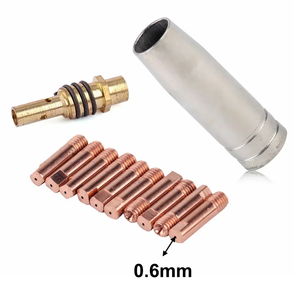 12pcs Set Of MB 15AK MIGMAG Welding Contact Tips And Nozzle Shield 25mm M6 Gas Nozzle Tip Holder For Rilon Riland Jasic