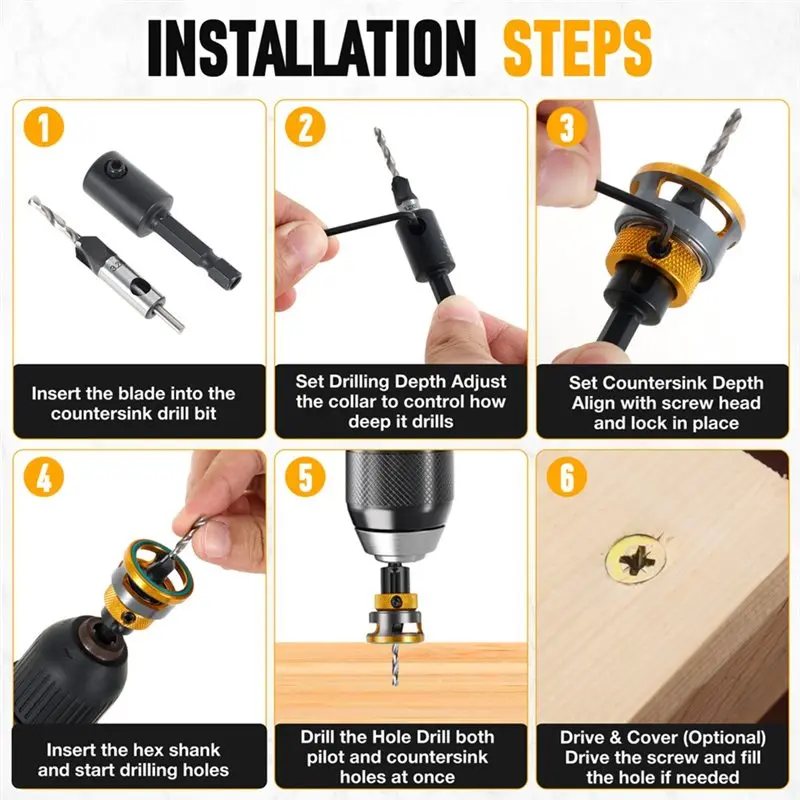 Y42A-Woodworking Limit Four Edge Countersink Drill Screw Adjustable Depth Step Drill High-Speed Steel