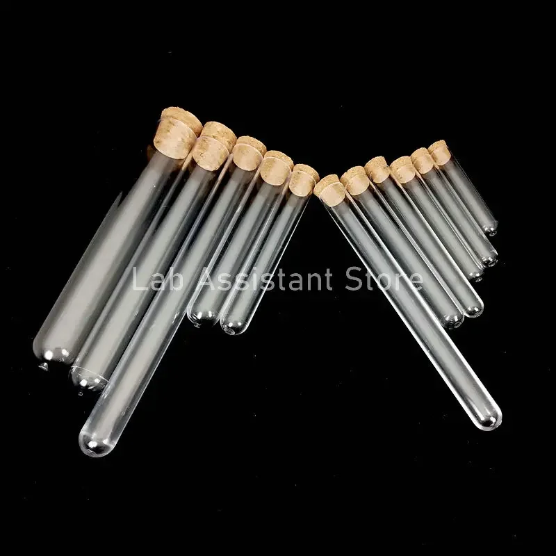 50pcs/100pcs Clear Lab Round Bottom Plastic Test Tubes with Cork Party Candy Bottle Wedding gift tube School Experiment