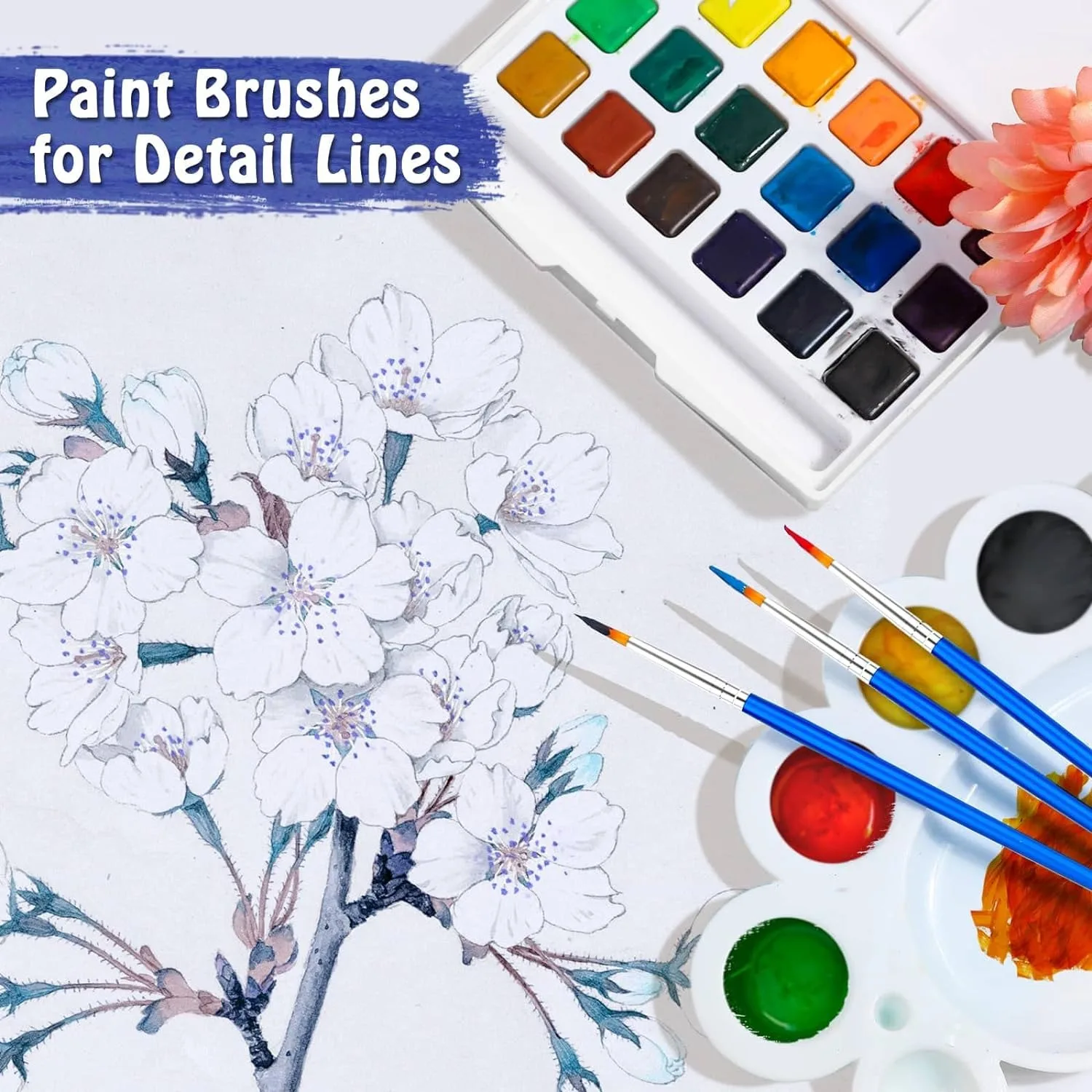 50Pcs Small Paint Brushes Paint Brushes for Kids Acrylic Brushes Set Flat and Round Pointed Brushes for Watercolor Face Painting