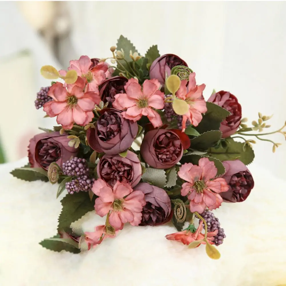 

Fake Flower Elegant Realistic Silk Rose Arrangement for Home Wedding Decoration Dining Party Centerpiece Exquisite Artificial