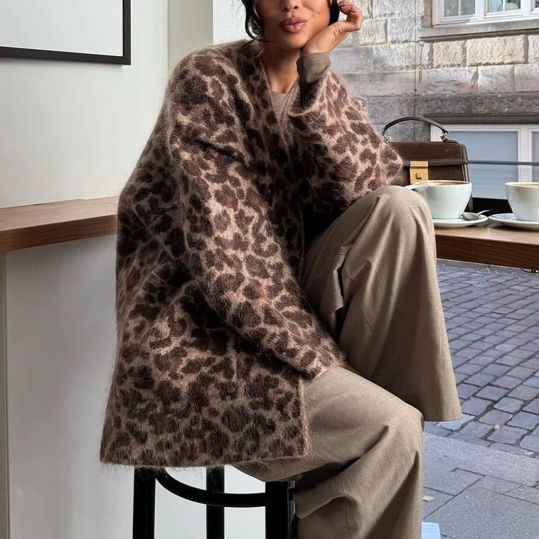 

Женское повседневное пальто с леопардовым принтом, свободный модный свитер, верхняя одежда в европейском и американском стиле, горячая распродажа, торговля