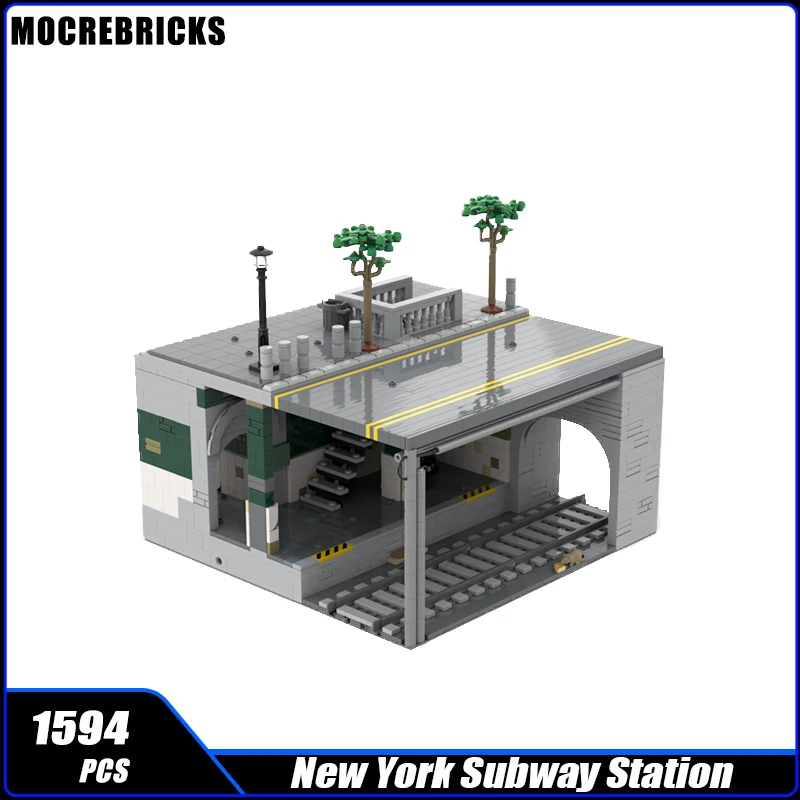 City Railway New York Subway Station Train Tracks Building modularity Building Block Assembly Model Brick Toy Children's Gift