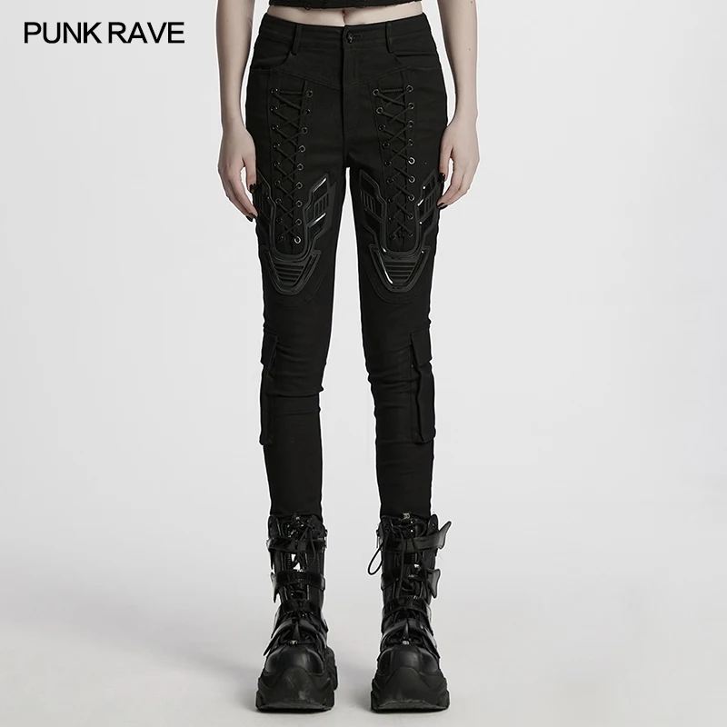 PUNK RAVE Women's Cyberpunk Tight Leggings Oblique 3D Flying Edges Strong Sense Style Personalized Handsome Rousers Streetwear