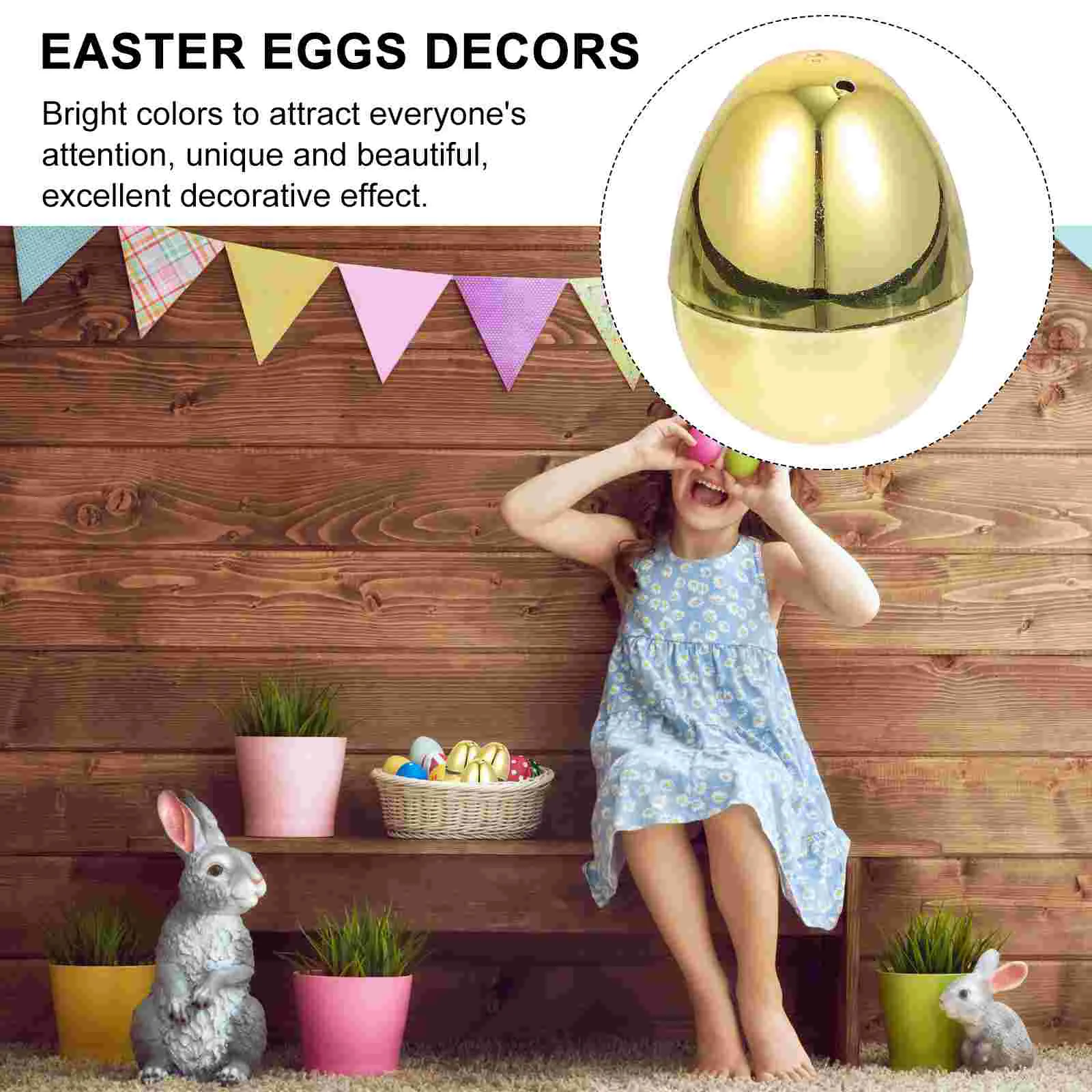 Easter Filling Eggs Golden Metallic Opening Toy Basket Plastic Ornaments Fillable Suprise