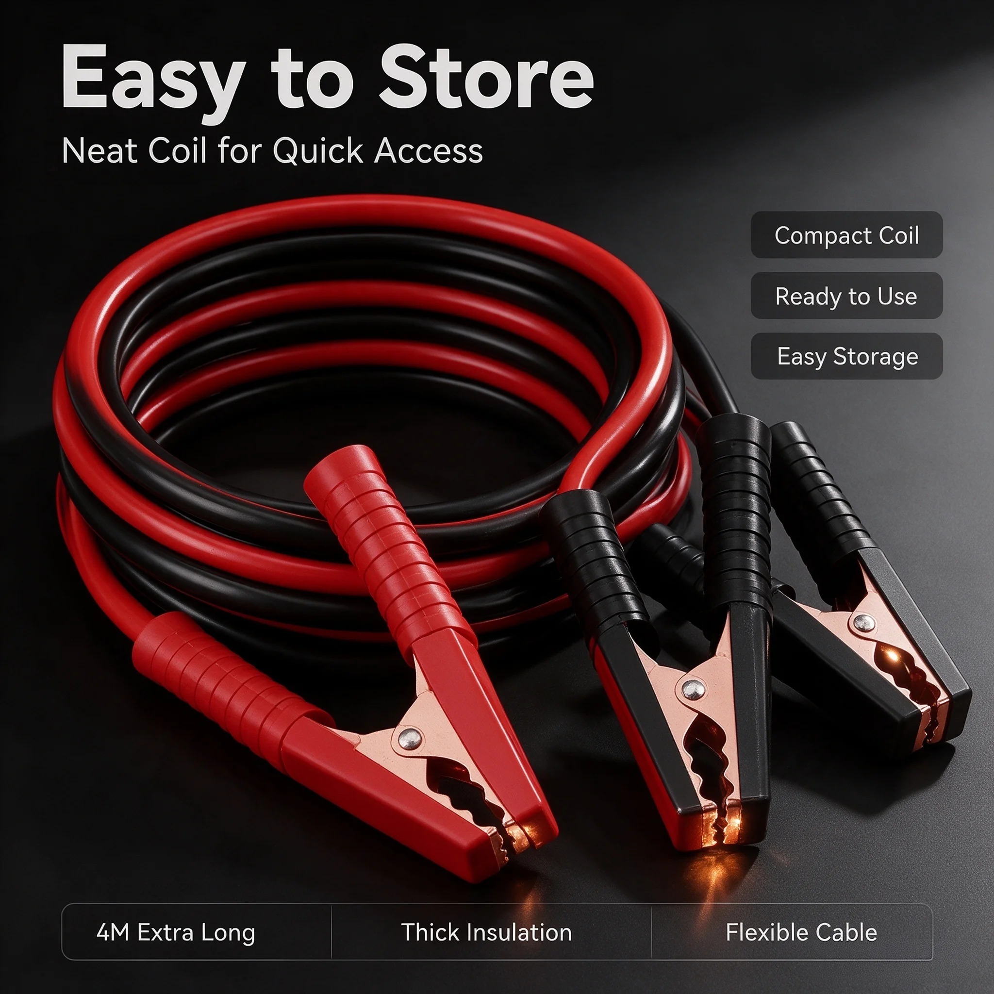 4-meter Fully Enclosed Car Battery Jumper Wire, Pure Copper Connection Wire, Thickened Jumper Wire, Jumper Wire Jumper Cable