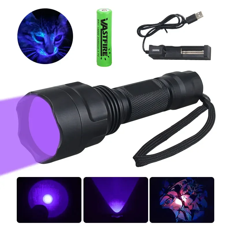 365nm Ultraviolet Flashlight Black Light Lamp Inspect Pet Urine Stains Scorpions Torch LED Violet Detection Light