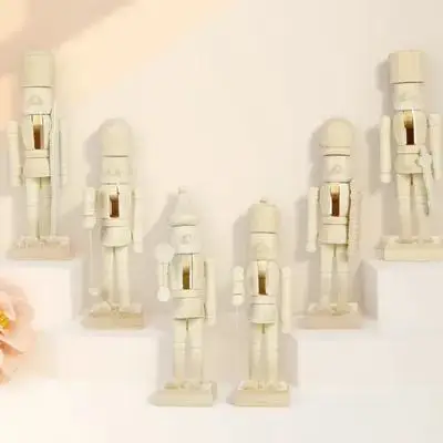 

6Pcs Nutcracker Christmas Decorations Unpainted Wooden Ornaments DIY Creative Desktop Embellishment Stable Base