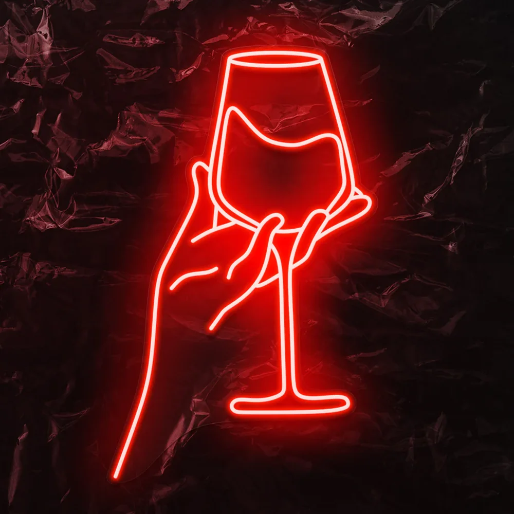 Red Wine Glass Neon Sign Wall Decor Wine Glass Light LED Light Wall Decor Stuff Lamp for Bar Shop Club Hotel Pub Party USB