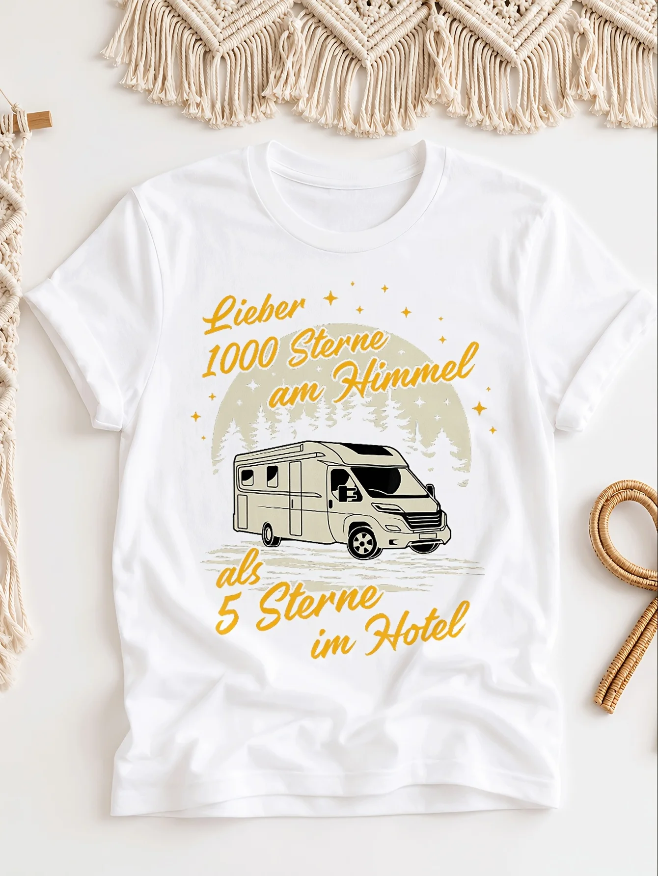 with German Text Lieber 1000 Sterne Am Himmel Caravan Camper Motorhome Overseas Printing Y2K  Unisex All T-Shirt