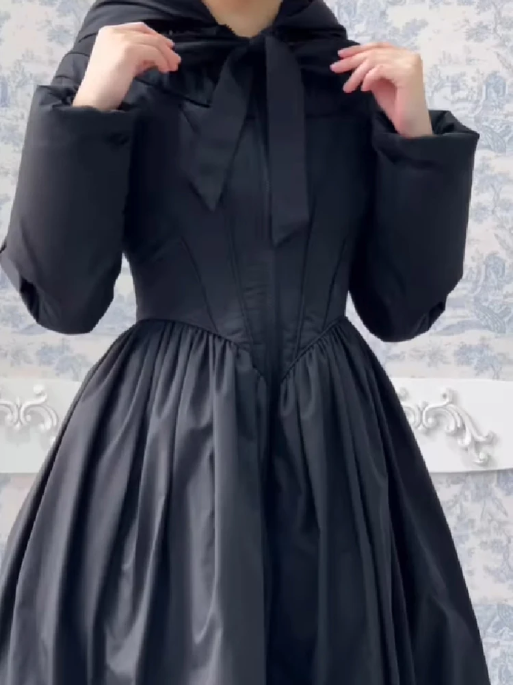 Frauen Chic Solide Maxi Kleid Puff Jacke Slim Fit S Linie Big Saum Warme Lange Roben Mantel 2026 Neue Outfit Dame high Street Outwear – Detail 4