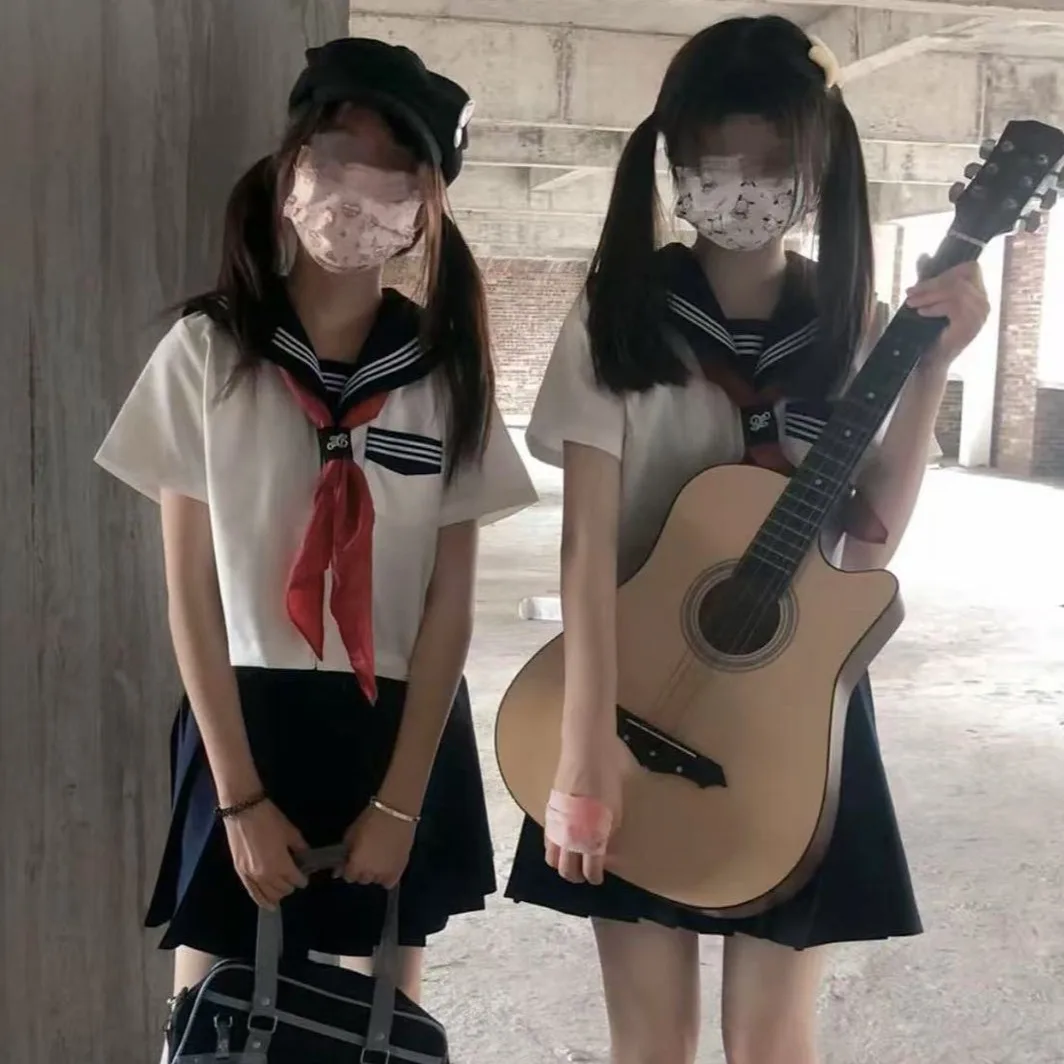 Plus Size Zomer JK orm ort Rok Set Kleine Basic Sle Matrozenpakje V-Ne ort Sve Rode Kraag Tweedelige set