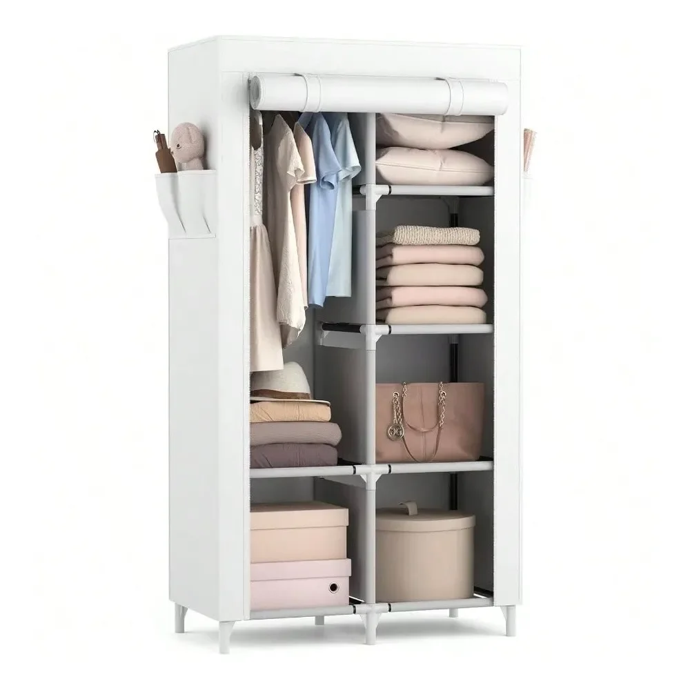 

Closet Wardrobe Closet Hanging Clothes With 6 Storage Shelves, 1 Hanging Rod And 4 Pockets, Standing Closet Clothes Organizer B