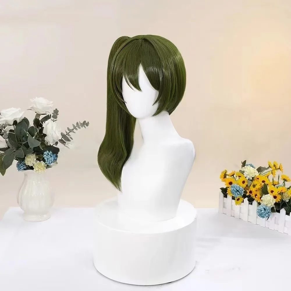 Anime Yubel Cosplay Wig Green Detachable Single Ponytail Heat Resistant Synthetic Wig With Rose Net For Halloween Party Wig