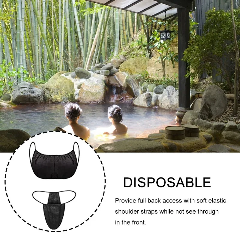 25Sets Black Disposable Non-Woven Fabric Bra Tops Thong Women Underwear Breathable Lingerie Brassiere for Beauty Salon Spa Sauna