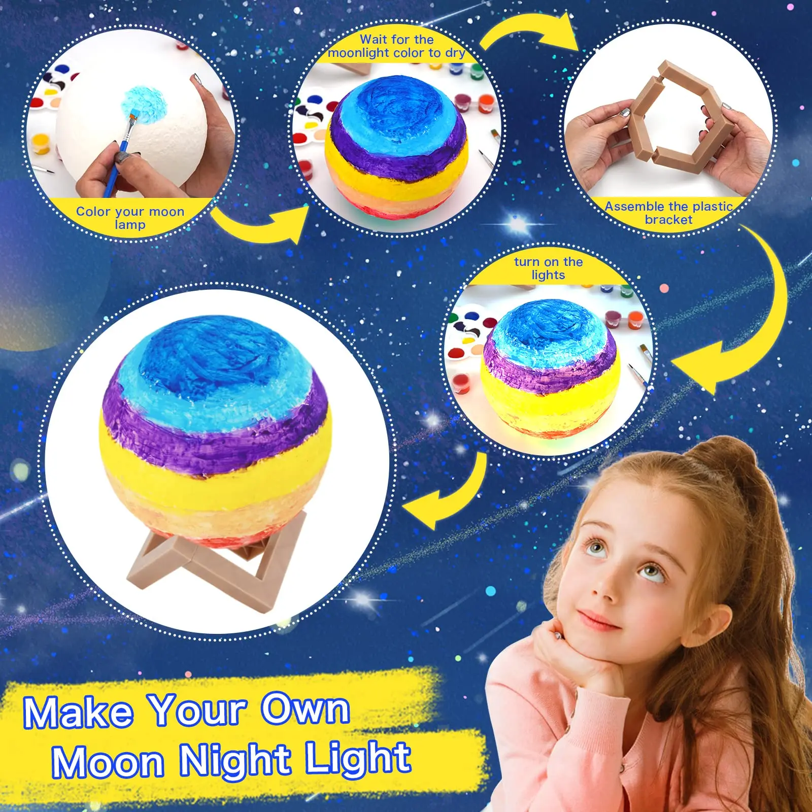 Dipingi il tuo kit lampada lunare Regali fantastici Fai da te 3D Spazio Luna Luce notturna Kit arti e mestieri Arti e mestieri per bambini dai 8 ai 12 anni