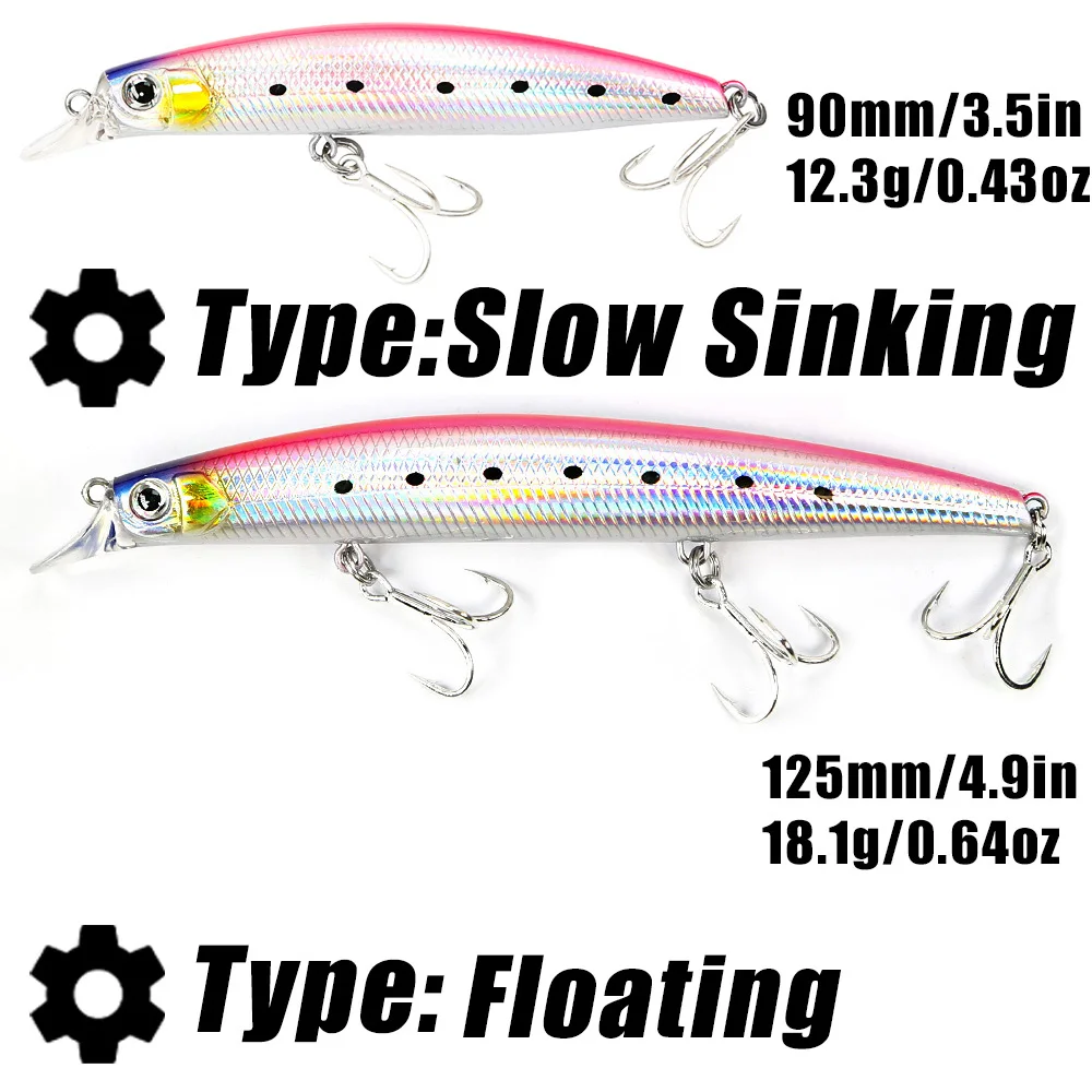 B&U 90mm 125mm Sea Slow Sinking/Floating Long Casting Minnow Fishing Saltwater Wobbler Jerkbaits Swimbait Bass Tuna for Fishing