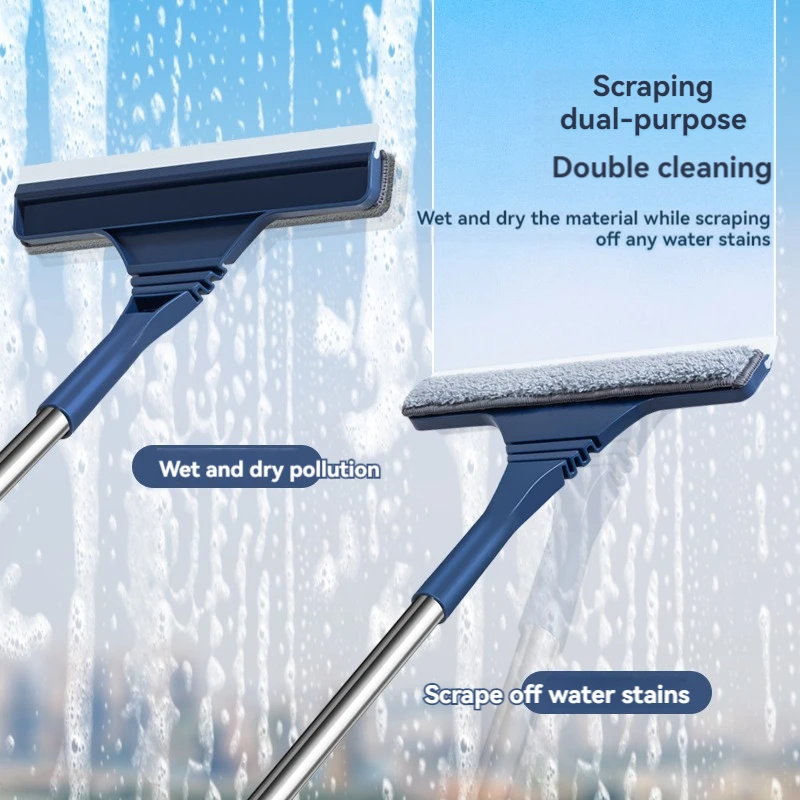 2 in 1 Window Mesh Screen Brush Window Cleaner Magic Broom Wiper Telescopic Long Handle Window Mop Squeegee Wiper Cleaning Tool