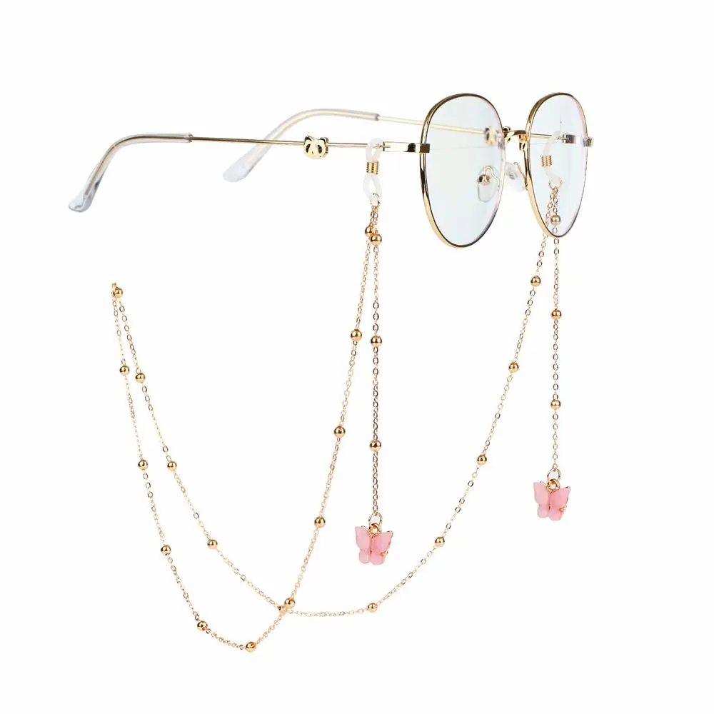 Colorful Temperament Anti-lost Non-slip Eyewear Bead Neck Strap Butterfly Metal Glasses Chains Mask Hanging Rope