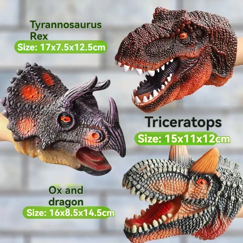 Dinosaur Hand Puppet Gloves Soft Glue Triceratops Tyrannosaurus Rex Children Simulation Animal Model Fighting Pet Toy