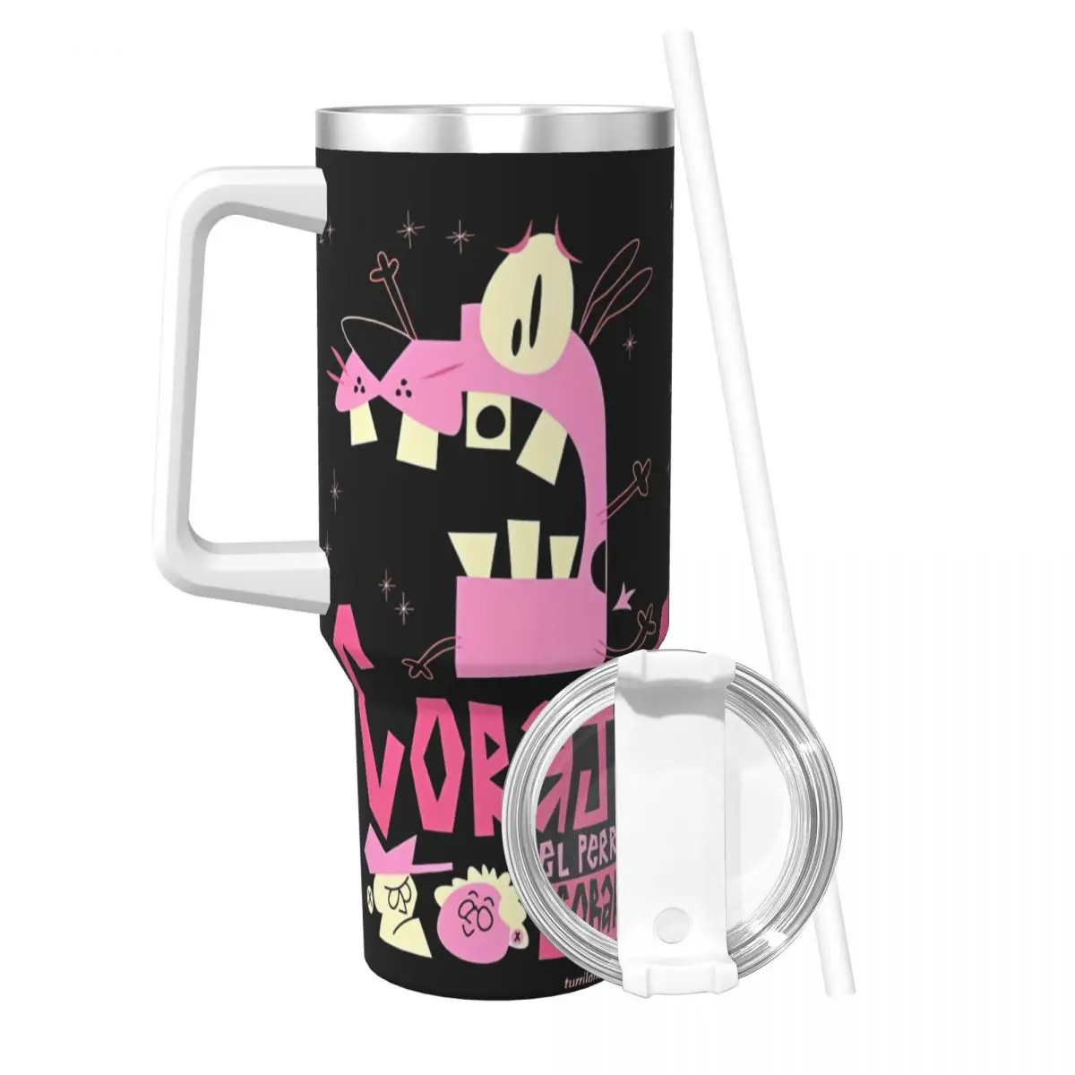 الشجاعة الجبان الكلب الفولاذ المقاوم للصدأ بهلوان المسلسلات التلفزيونية أكواب حرارية للسفر مع القش وغطاء زجاجة ذات سعة كبيرة #2