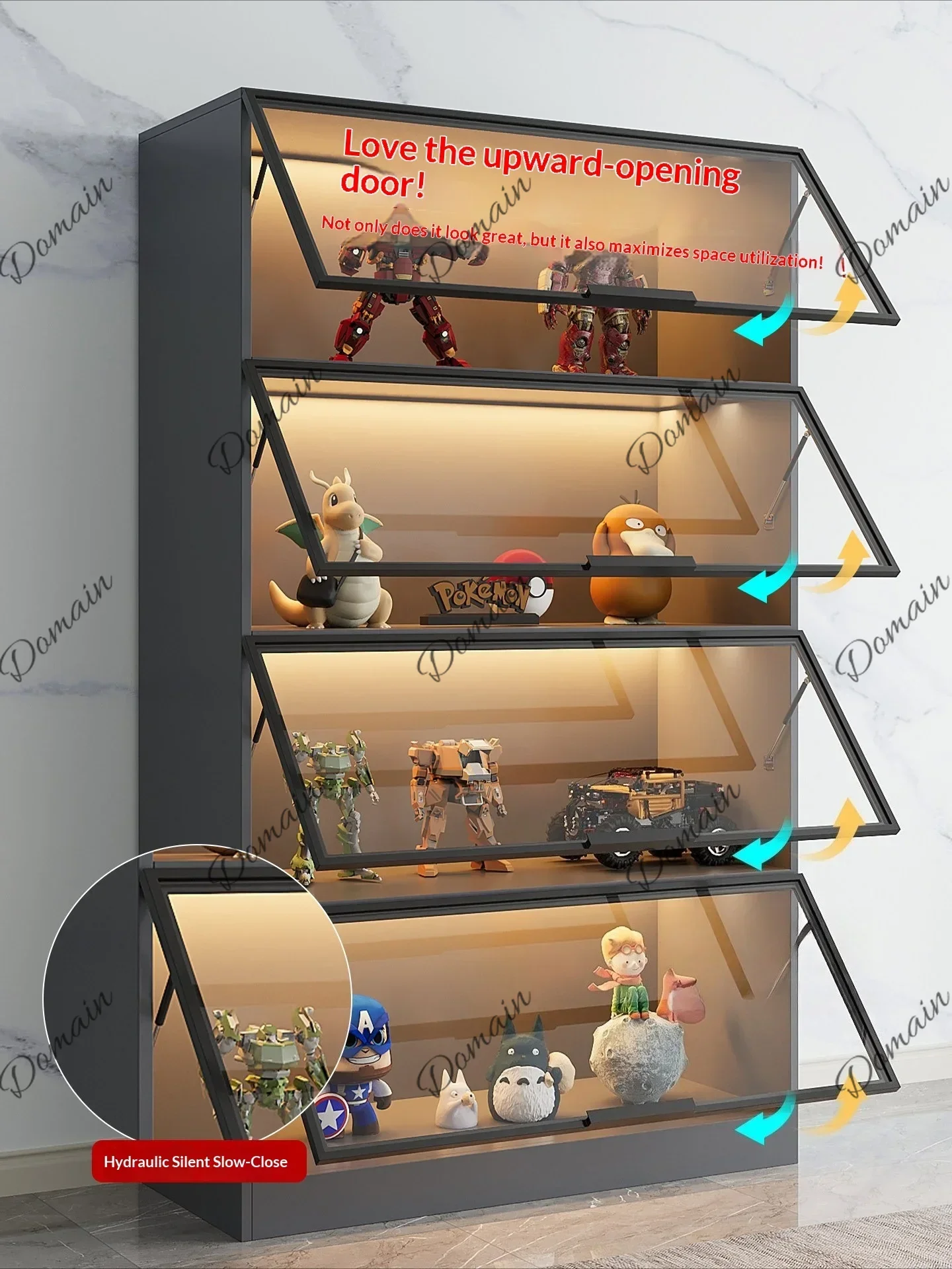 PL Customizable Figure Display Cabinet Tempered Glass Door LED Light Large Capacity Layered Storage Aluminum Frame Eco Living Z