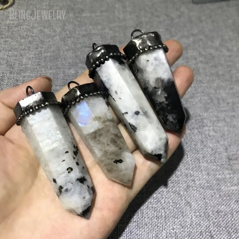 Massive Moonstone Crystal Necklace Pendant Gemstone Tower Pendulum Talisman Goth Witch Boho Festival Cosplay Jewelry
