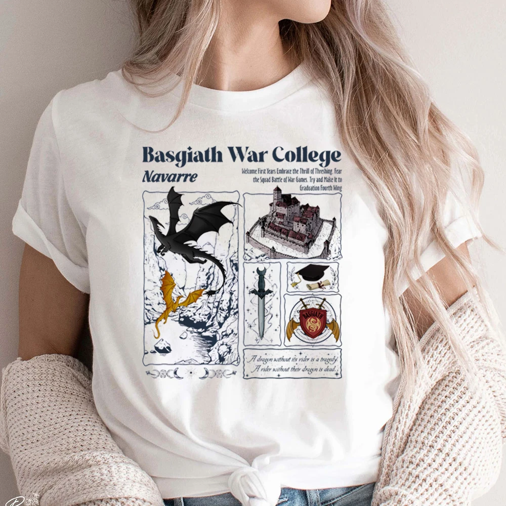 Basgiath War College Tee Shirt Fourth Wing T-Shirt Women's Tees Dragon Rider Fantasy Book Sorrengail Vintage Tops Women Clothing