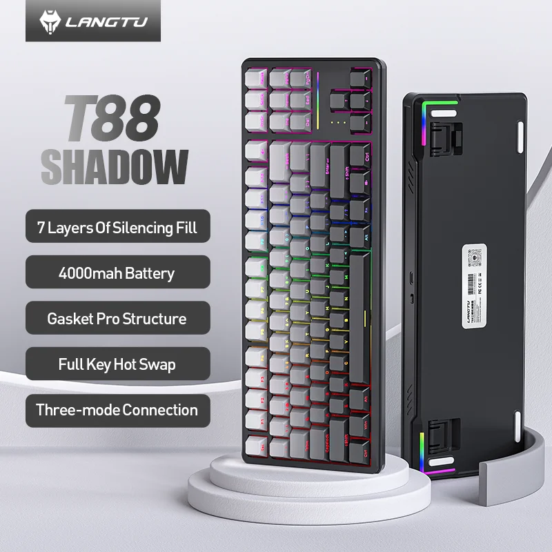 Langtu T88 Mini Wireless Mechanical Keyboard 80Keys Gaming Bluetooth 2.4G Wired Keyboard RGB Hotswap Gamer Non-contact Keyboard