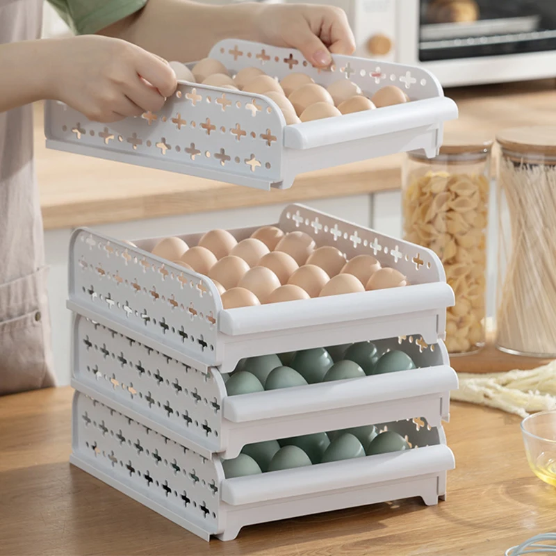 Home Fridge Food Fresh Keep Storage Box PP Drawer Type 20 Grids Egg Storage Box Multi-Purpose Space Saver Drawer Organizer Box