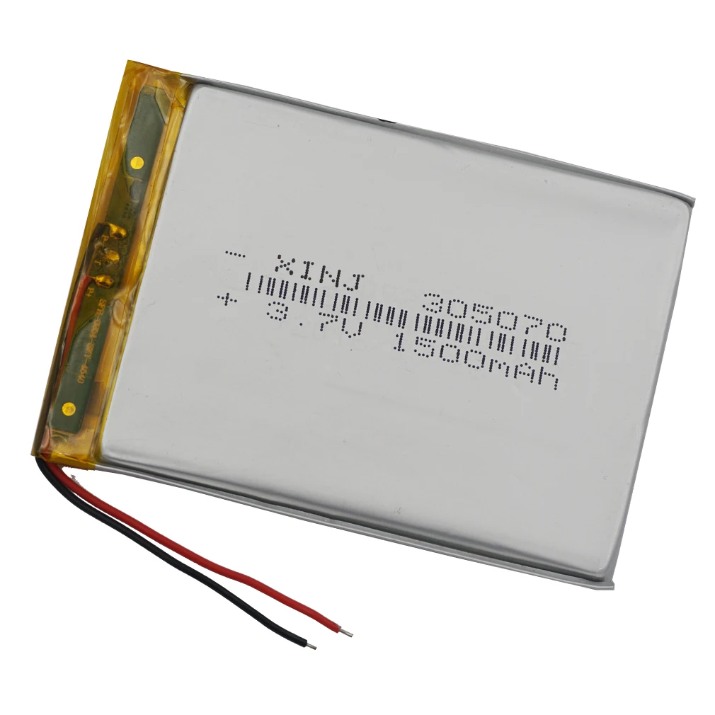 

3.7V 1500 mAh 5.55Wh 305070 Rechageable Polymer Li Lithium LiPo Battery For GPS E-Book PAD MID Music Player Driving Recorder LED