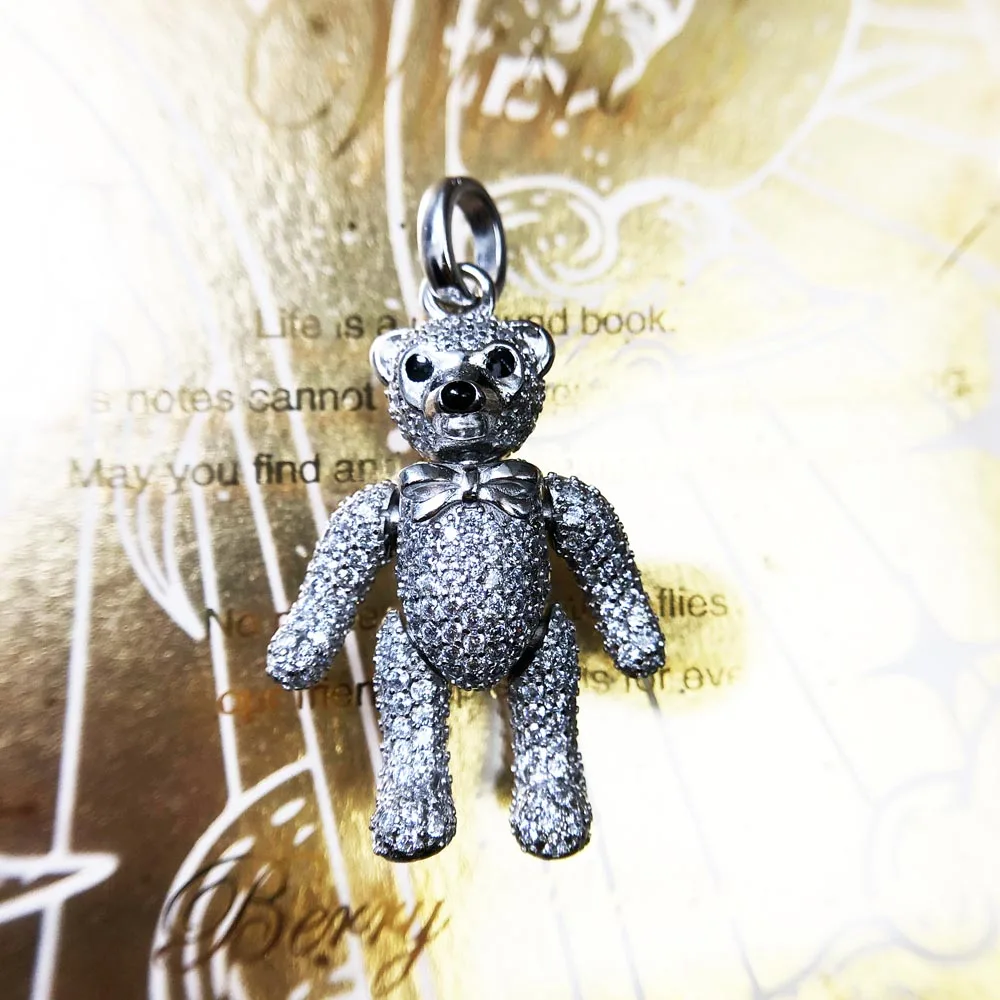 Pendant Teddy Bear,Spring New Pure 925 Sterling Silver Fine Jewelry Europe Bijoux Cute Accessories Gift For Women