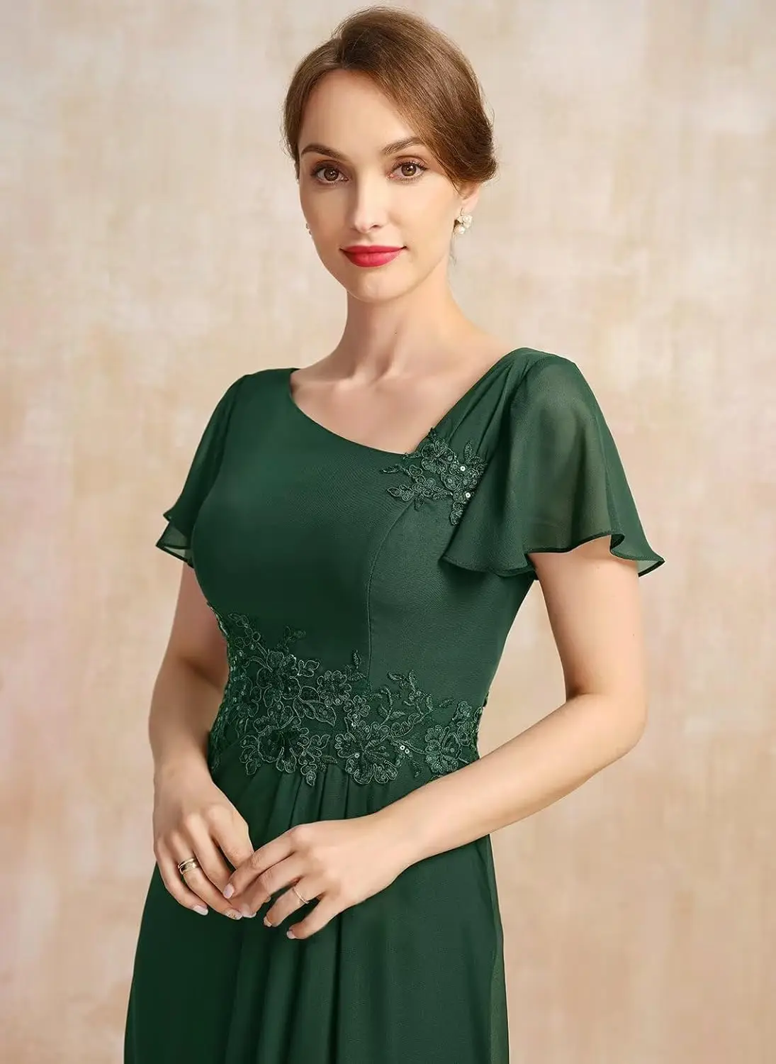 فستان وصيفة العروس من الشيفون بأكمام مطوية وياقة غير متماثلة من الدانتيل ملصق طويل أنيق رسمي للنساء فستان سهرة BallDress