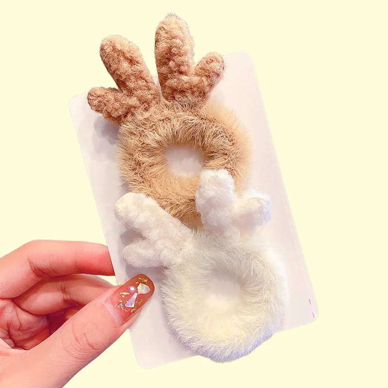 

Animal Ear Headband Set Cute Plush Cat Ears & Antlers Hair Band Winter Elastic Hair Ties for Women Girls
