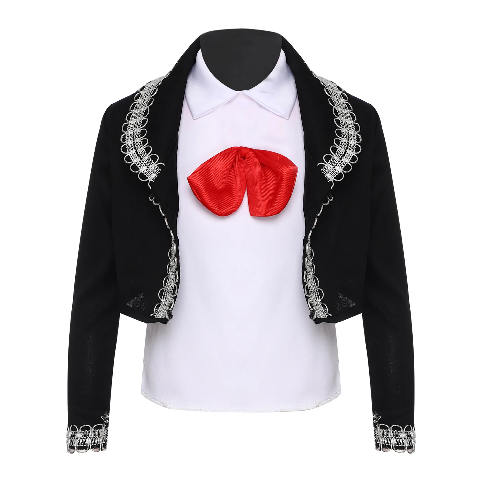 للجنسين الفتيات الفتيان مارياتشي فستان الأداء المكسيكي زي هالوين المكسيكي تأثيري سترة السراويل سترة حزام الخصر قبعة الدعاوى